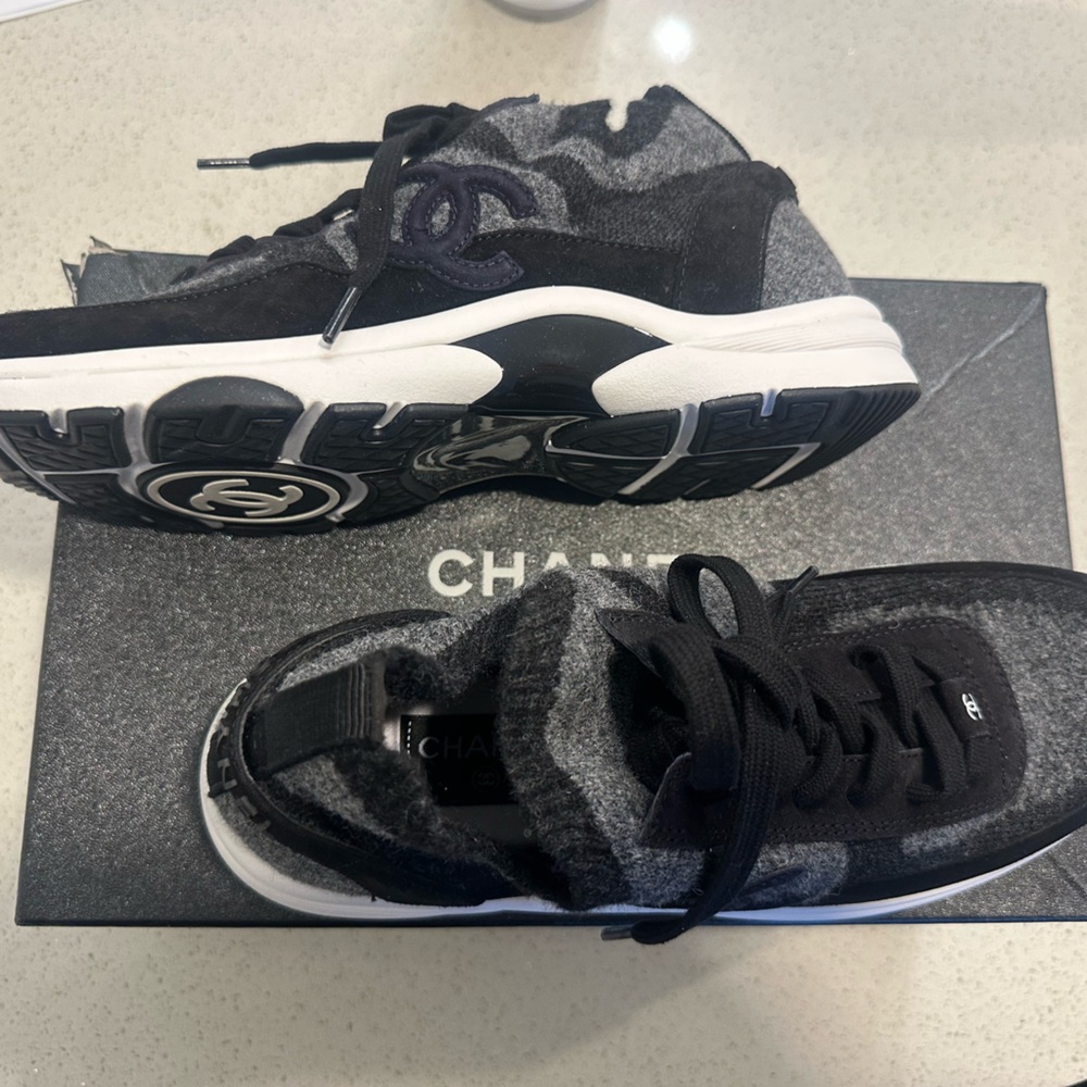 CHANEL Black and Grey Sneakers